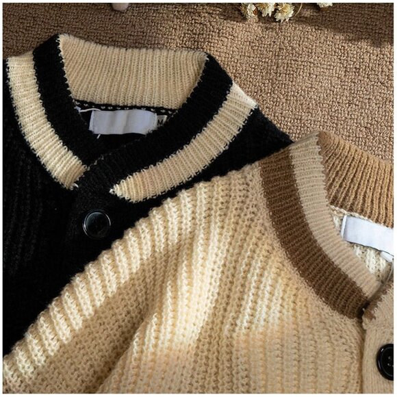 Women Varsity  Button Up Knitted Cardigan Cute Bear Graphic Embroidery Jacket - Picture 3 of 9